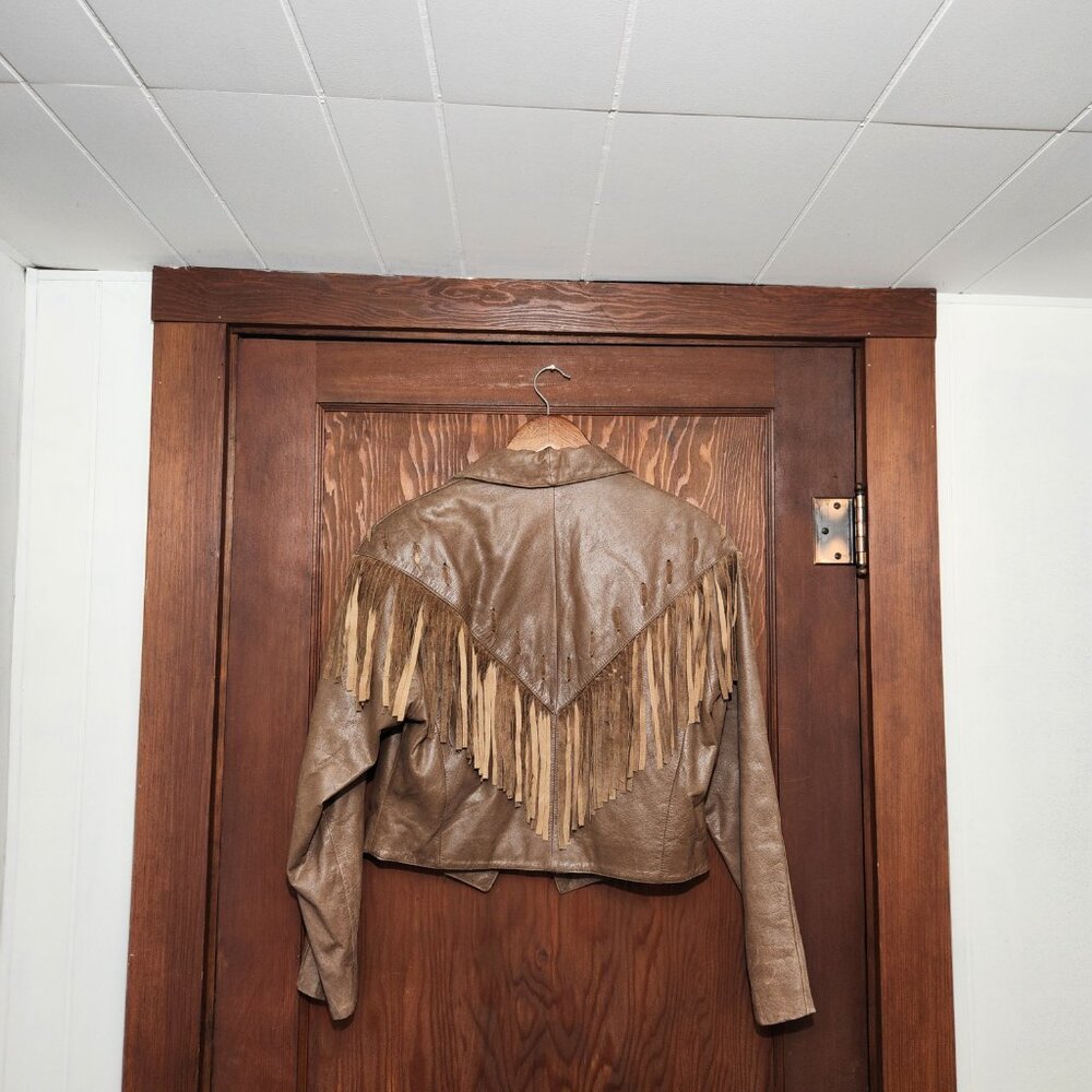 Vintage American Leather Genuine Leather Fringed Cropped Jacket - Picture 10 of 13
